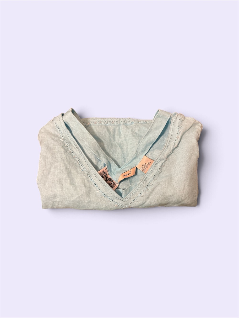 100% linen, Women's Lightweight V-Neck Blouse in Pale Blue